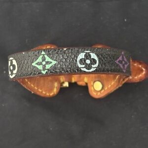 Vintage Louis Vuitton Leather Cuff Buckle Bracelet Monogram 90s Chic Designer